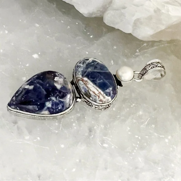 Sterling Silver 925 Sodalite Pendant Handmade Vintage Antique Style New - Picture 3 of 7